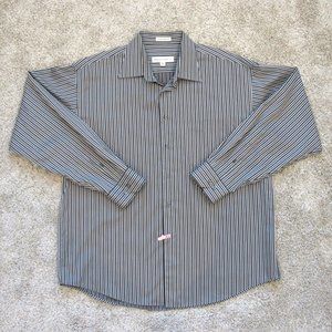 Pronto Uomo Dress Shirt Mens XL XLarge Brown Striped Casual Long Sleeve